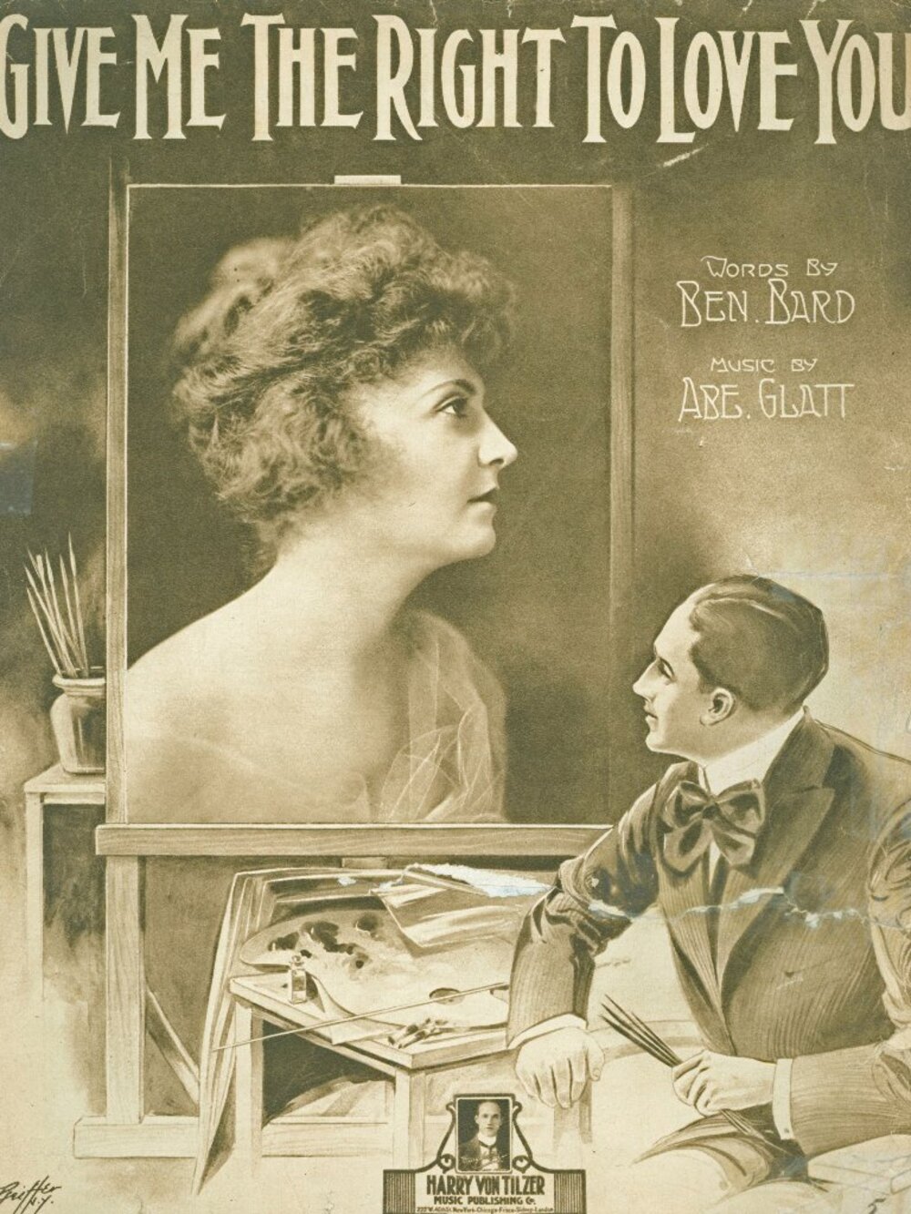 "GIVE ME THE RIGHT TO LOVE YOU"- by Ben Bard & Abe Glatt 11X14 Sheet Music- 1917